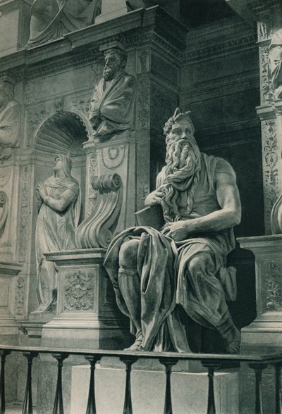 Moisés, escultura de Miguel Ángel en la Iglesia de San Pietro in Vincoli, Roma, Italia, c. 1926-1927 de Eugen Poppel