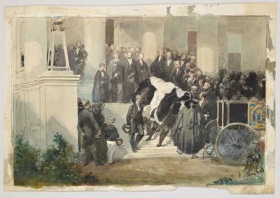 El ataúd del rey Luis Felipe saliendo de Claremont House en Esher, Surrey, Inglaterra en agosto de 1850 de Eugene Louis Lami