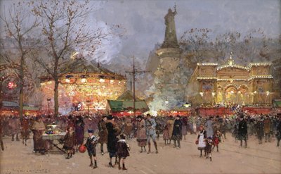 Fiesta, en la Place de La Republique, París de Eugene Galien Laloue