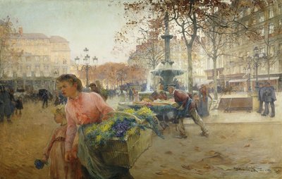 Place du Theatre Francais, París de Eugene Galien Laloue