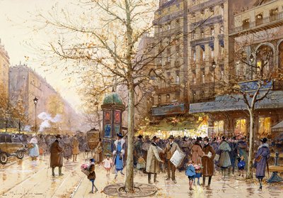 Una escena de calle en París de Eugene Galien Laloue