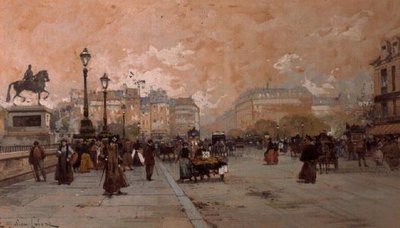 Una escena de calle parisina de Eugene Galien Laloue