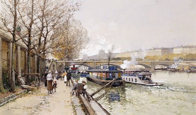 Barcazas en el Sena de Eugene Galien Laloue