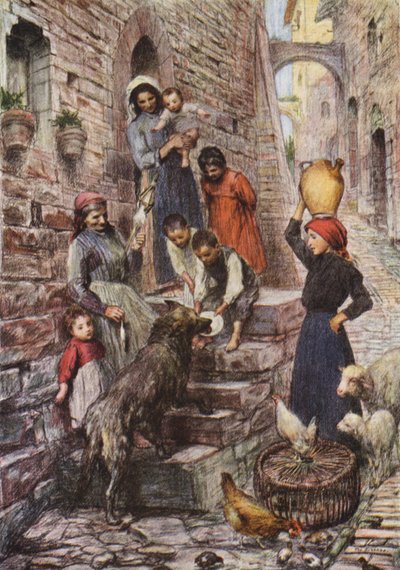 El lobo de Gubbio después de su conversión (litografía en color) de Eugene (after) Burnand