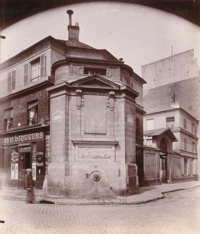 Fuente de las Haudriettes, esquina de la rue des Archives y la rue des Haudriettes, 3er distrito, París (foto en blanco y negro) de Eugène Atget