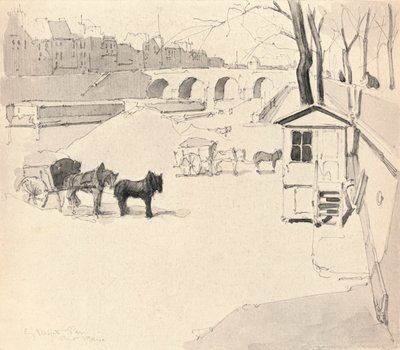 El Pont Marie - Caballos y carros, 1915 de Eugene Bejot