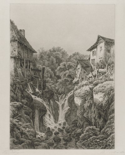 El molino y la cascada de Grésy cerca de Aix-les-Bains, 1856 de Eugene Bléry