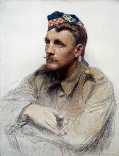 Primera Guerra Mundial: "Retrato de un soldado escocés durante la Gran Guerra" Dibujo de Eugene Bornand (1850-1921) Siglo XX París, Museo de la Legión de Honor de Eugene Bornand