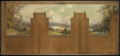 Boceto para el ayuntamiento de Bagneux (): paisaje de Joinville a Nogent, hacia 1907 (óleo sobre lienzo) de Eugene Bourgeois