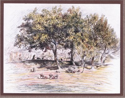 Fray Juniper corta el pie de un cerdo para dárselo a un enfermo de Eugene Burnand