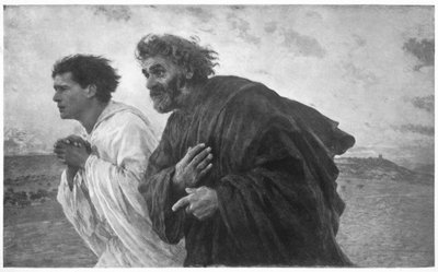 Los discípulos Pedro y Juan corriendo al sepulcro en la mañana de la Resurrección de Eugene Burnand