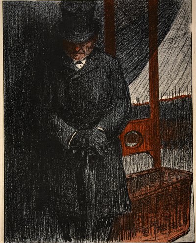 Un enterrador espera a su próxima víctima en la guillotina, ilustración de "L
