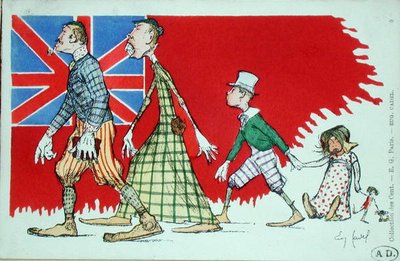 Familia británica percibida por los franceses, postal de Eugene Cadel