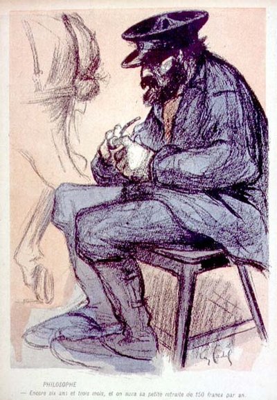 Filosofía: Otros seis años y tres meses, y tendrás tu pensión de 150 francos, p.1560 de LAssiette Au Beurre, 10 de enero de 1903 de Eugene Cadel