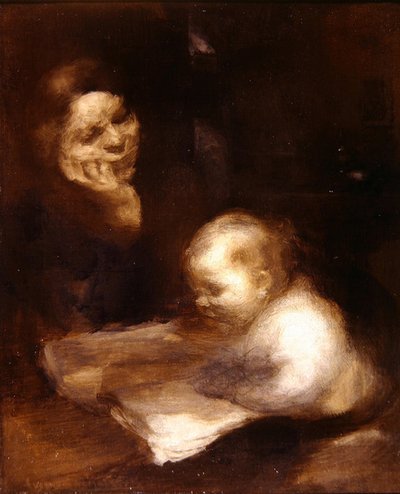 Madre e hijo leyendo de Eugène Carrière
