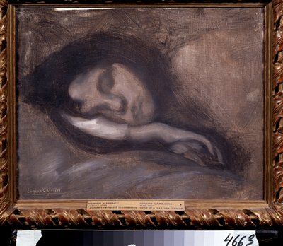 Cabeza de una mujer dormida. Pintura de Eugene Carriere (1849-1906). Tamaño: 36x47cm. Óleo sobre tela. Simbolismo. Museo Pushkin, Moscú de Eugène Carrière