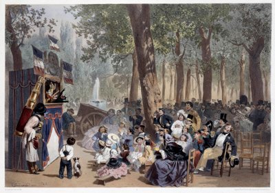 El espectáculo de los guignols en los Campos Elíseos en París en el siglo XIX de Eugene Charles Francois Guerard