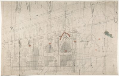 Diseño para un decorado de escenario en la Ópera, París: Interior de iglesia, 1830-90 de Eugene Ciceri