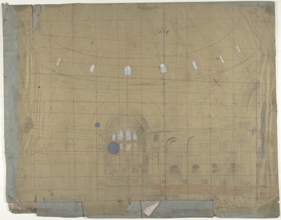 Diseño para un escenario en la Ópera, París: Interior de la iglesia, 1830-90 de Eugene Ciceri