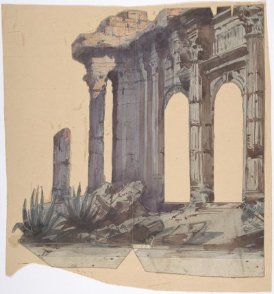 Diseño para un Escenario en la Ópera, París: Exterior Columnado de Eugene Ciceri