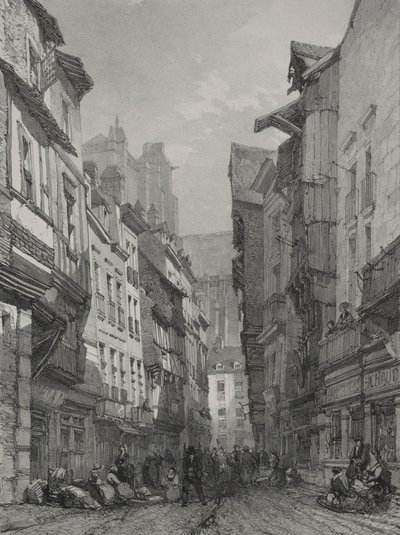 Viajes pintorescos y románticos en la antigua Francia. Bretaña: Gran calle vieja en Nantes de Eugene Ciceri