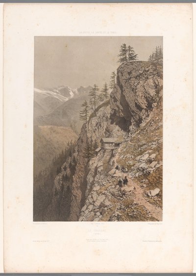 Excursionistas en camino de montaña en Chamonix y Mont Blanc Le Chapeau (título sobre objeto) Rostros en Suiza, Saboya y Tirol (título de la serie) La Suisse, la Savoie et le Tyrol (título de la serie sobre el objeto) de Eugene Ciceri