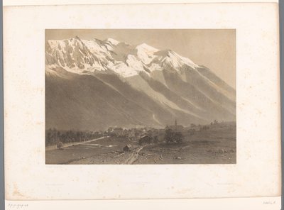 Vista de Chamonix al pie del Mont Blanc Le Mont Blanc et Chamonix (título sobre objeto) La Suisse et la Savoie (título de la serie) Rostros en Suiza y Saboya (título de la serie sobre el objeto) de Eugene Ciceri