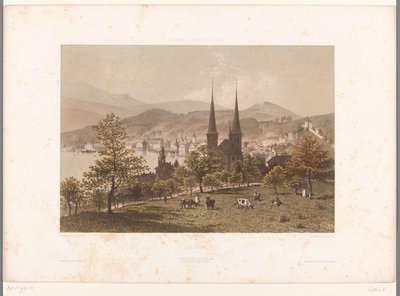 Vista de Lucerna Lucerna (título sobre el objeto) Lugares de interés en Suiza, Saboya y Tirol (título de serie en el objeto) La Suisse, la Savoie et le Tyrol (título de la serie) de Eugene Ciceri