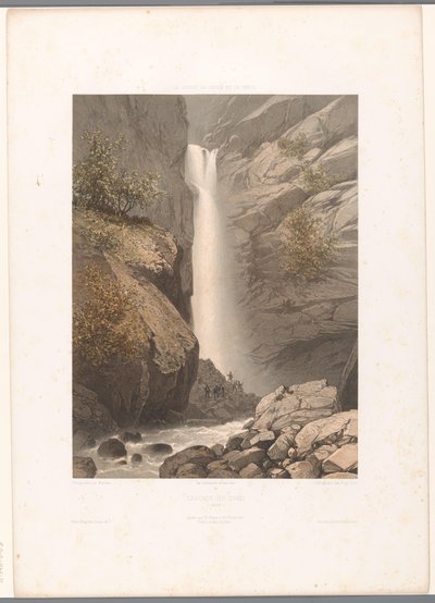 Vista de la cascada Dard Cascade du Dard (título sobre el objeto) Rostros en Suiza, Saboya y Tirol (título de la serie) La Suisse, la Savoie et le Tyrol (título de la serie sobre el objeto) de Eugene Ciceri