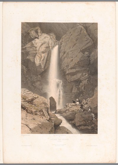 Vista de la cascada de Pélerins Cascade des Pelerins (título sobre objeto) Rostros en Suiza, Saboya y Tirol (título de la serie) La Suisse, la Savoie et le Tyrol (título de la serie sobre el objeto) de Eugene Ciceri