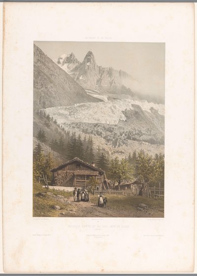 Vista de los picos de montaña Aiguille Verte y Dru y el glaciar Mer-de-Glace Aiguille verte et du Dru - Mer de Glace (título sobre el objeto) Rostros en Suiza y Saboya (título de la serie) La Suisse et la Savoie (título de la serie sobre el objeto) de Eugene Ciceri
