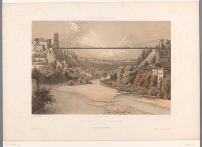 Vista del gran puente colgante de Friburgo Perfil du pont suspendu à Fribourc (título sobre objeto) Rostros en Suiza, Saboya y Tirol (título de la serie) La Suisse, la Savoie et le Tyrol (título de la serie sobre el objeto) de Eugene Ciceri
