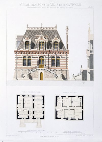 Diseño de casas de ciudad y campo basadas en las casas modernas de París, c.1864 de Eugene Cordier