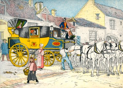 Carruaje de correos en una cochera en 1840 de Eugene Courboin