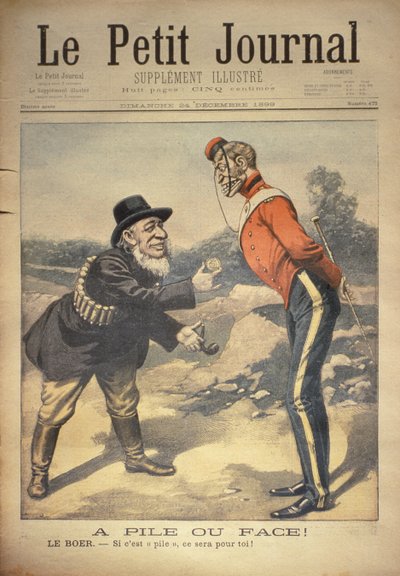 ¡Cara o cruz! El bóer: ¡Si sale cruz, es para ti!, portada de Le Petit Journal, 24 de diciembre de 1899 de Eugene Damblans