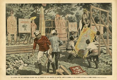 Los japoneses hacen una reclamación gigantesca por los productos de su industria a lo largo de las líneas ferroviarias con carteles de diversas formas de Eugene Damblans