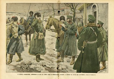 El general Kuropatkin, comandante en jefe del ejército ruso en Manchuria, recibiendo el informe de uno de sus tenientes de Eugene Damblans