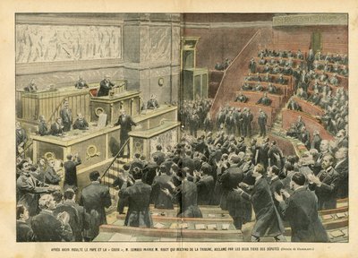 Después de insultar al Papa y a la Cruz, M. Combes insultó a M. Ribot quien descendió del podio, aclamado por dos tercios de los diputados de Eugene Damblans