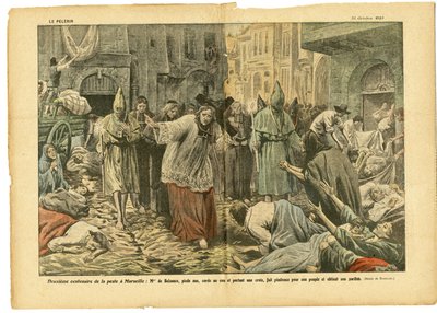 Ilustración de Eugene Damblans (1865-1945) en Le Pelerin, 31/10/20 - Segundo centenario de la peste en Marsella - Medicina, Religión Fe, Marsella, Peste, Católico Catolicismo - Procesión de Eugene Damblans