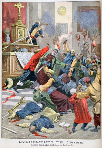 Masacre en la iglesia de Moukden, Manchuria, China, 1900 de Eugene Damblans