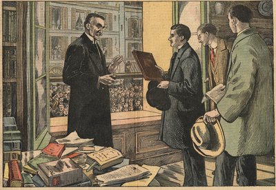 Estudiantes de la Facultad de Derecho dan un discurso al decano Henry Berthelemy (1857-1943). Ilustración de Damblans. En "Le Pelerin" del 10 de abril. de Eugene Damblans