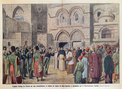 La recepción del almirante Dartige du Fournet (1856-1940) en la Iglesia del Santo Sepulcro en Jerusalén, ilustración de la revista 