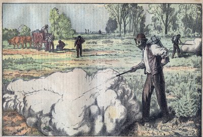 La destrucción de los ratones (Apodemus) por el gas asfixiante en el Amanecer - grabado de Damblans - le-pelerin de 1923 de Eugene Damblans