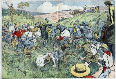 La carrera del diamante (Sudáfrica): una carrera organizada para decidir quién ocupará las parcelas de diamantes más cercanas al depósito. Ilustración de Damblans en 