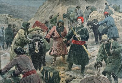 El explorador Sven Ander Hedin (1865-1952) en el Tíbet, ilustración de 