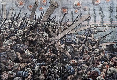 Guerra 1914-1918. Frente de Bélgica 1914. Soldados alemanes en el Yser. Dibujo de Damblans. de Eugene Damblans