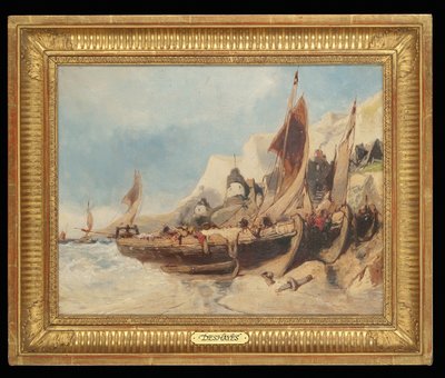 Barcos de pesca en la playa, Bretaña de Eugene Deshayes