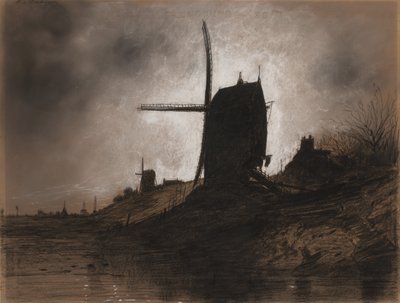 Molinos de viento en un paisaje de Eugene Deshayes
