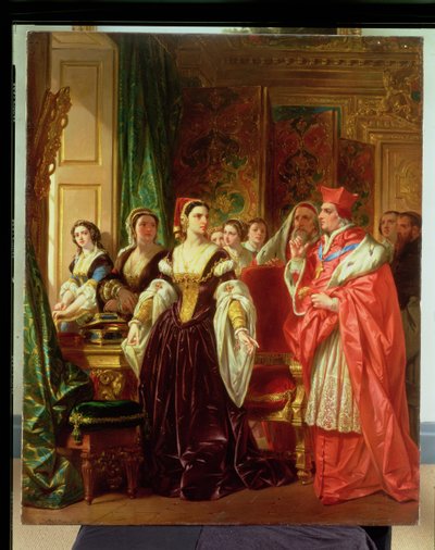 Una escena de Enrique VIII de Shakespeare; Cardenal Wolsey y Catalina de Aragón de Eugene Deveria
