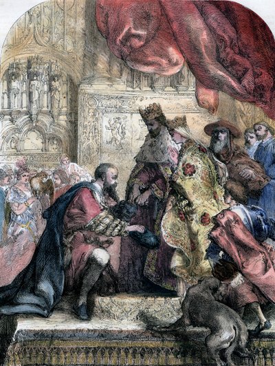 Recepción de Colón por Fernando e Isabel, Barcelona, siglo XV, siglo XIX de Eugene Deveria